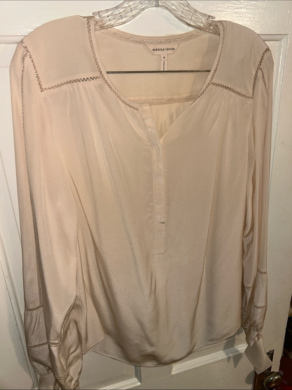 Rebecca Taylor Peach Tie-Cuff Peasant Blouse